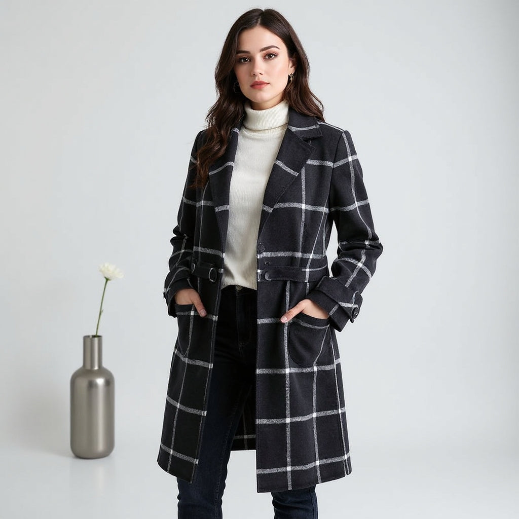 Mardo’s Elowen Tweed Coat – Women’s Retro Plaid Winter Jacket