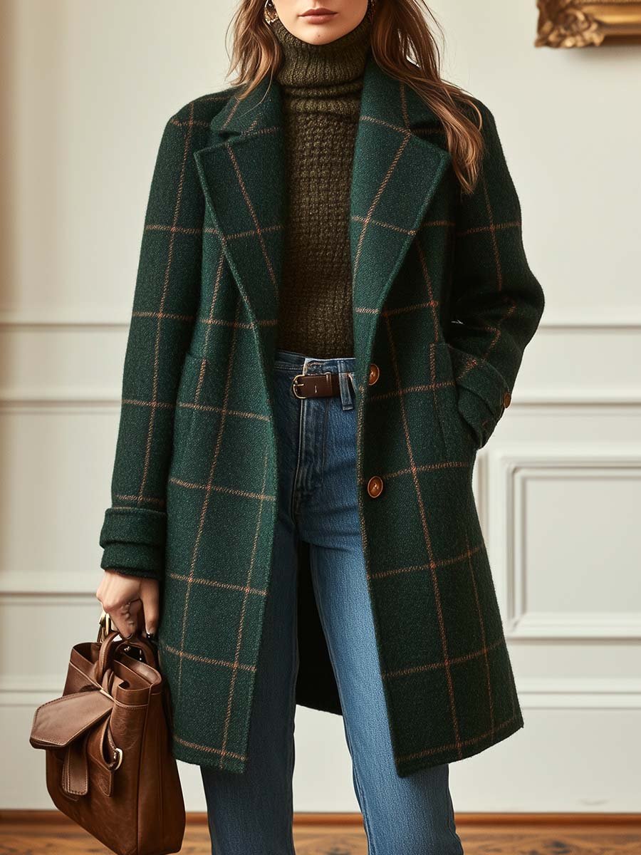 Mardo’s Elowen Tweed Coat – Women’s Retro Plaid Winter Jacket